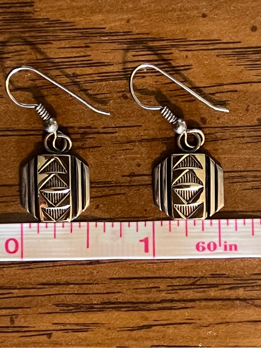 14k Gold & Sterling Silver RARE VINTAGE M.M. Rogers Navajo Drop Earrings - Picture 6 of 7